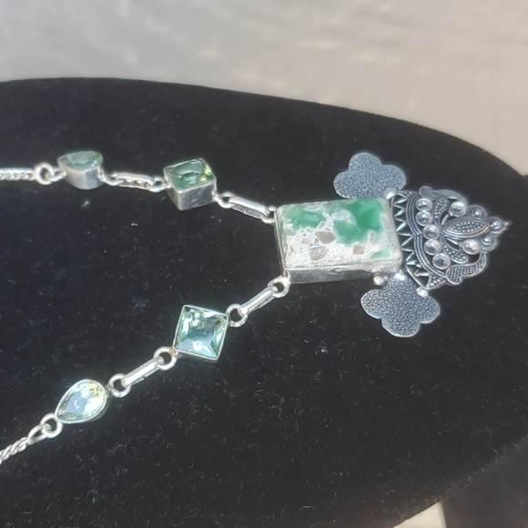 New Variscite and Peridot 925 Silver Necklace. - Picture 4 of 12